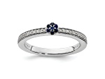 14K White Gold Stackable Expressions Lab Created Sapphire and Diamond Ring 0.075ctw