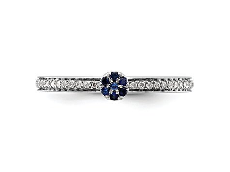 14K White Gold Stackable Expressions Lab Created Sapphire and Diamond Ring 0.075ctw