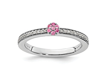 Picture of 14K White Gold Stackable Expressions Pink Tourmaline and Diamond Ring 0.075ctw