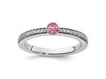 14K White Gold Stackable Expressions Pink Tourmaline and Diamond Ring 0.075ctw