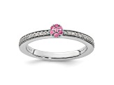 14K White Gold Stackable Expressions Pink Tourmaline and Diamond Ring 0.075ctw