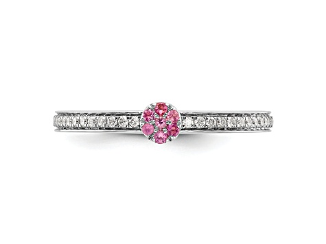 14K White Gold Stackable Expressions Pink Tourmaline and Diamond Ring 0.075ctw