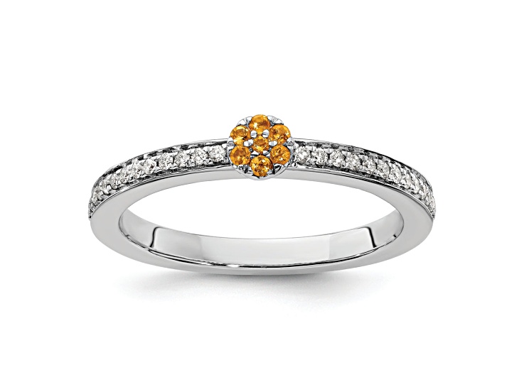 14K White Gold Stackable Expressions Citrine and Diamond Ring 0.075ctw