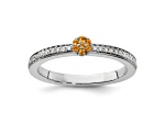 14K White Gold Stackable Expressions Citrine and Diamond Ring 0.075ctw