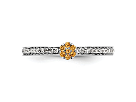 14K White Gold Stackable Expressions Citrine and Diamond Ring 0.075ctw
