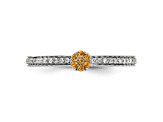 14K White Gold Stackable Expressions Citrine and Diamond Ring 0.075ctw