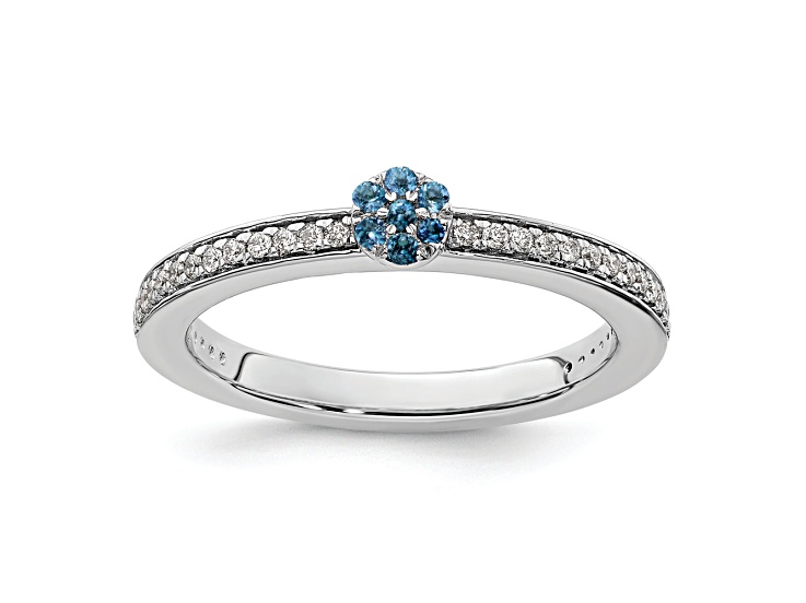 14K White Gold Stackable Expressions Swiss Blue Topaz and Diamond Ring 0.075ctw