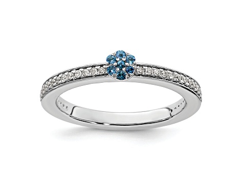 14K White Gold Stackable Expressions Swiss Blue Topaz and Diamond Ring 0.075ctw