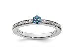 14K White Gold Stackable Expressions Swiss Blue Topaz and Diamond Ring 0.075ctw