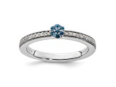 14K White Gold Stackable Expressions Swiss Blue Topaz and Diamond Ring 0.075ctw