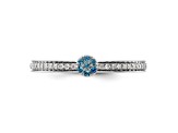 14K White Gold Stackable Expressions Swiss Blue Topaz and Diamond Ring 0.075ctw