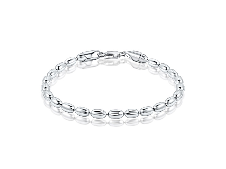 Sterling Silver 4MM Italian Oval Bead Ball Strand Chain Bracelet Made in Italy Size - 8 Inches