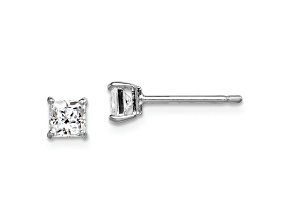 Sterling Silver Rhodium-plated 4mm Square CZ Stud Earrings