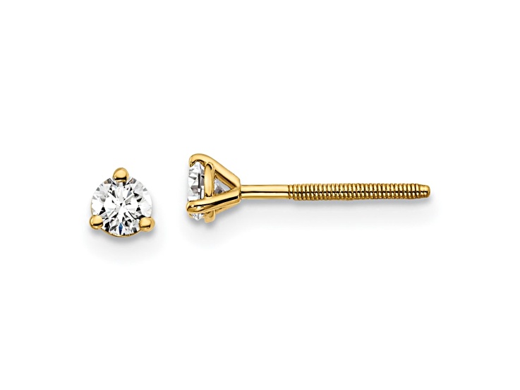 14K Yellow Gold Lab Grown Diamond 1/5ctw Certified VS/SI GH Screw Back 3-Prong Earrings