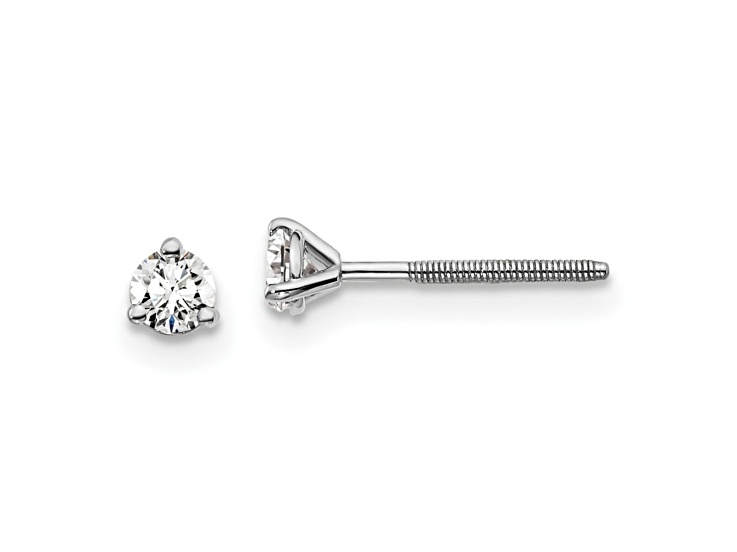 14K White Gold Lab Grown Diamond 1/5ctw Certified VS/SI GH Screw Back 3-Prg Earrings