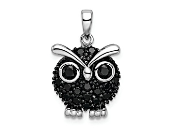 Picture of Rhodium Over Sterling Silver Black Rhodium Black Cubic Zirconia Owl Pendant