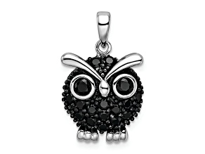 Rhodium Over Sterling Silver Black Rhodium Black Cubic Zirconia Owl Pendant