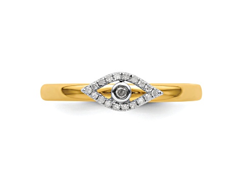 14K Yellow Gold Over Sterling Silver Stackable Expressions Evil Eye Diamond Ring 0.087ctw