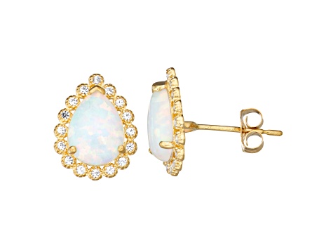 Pear Lab Created Opal 10K Yellow Gold Stud Earrings 1.36ctw