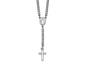 Rhodium Over Sterling Silver Polished Cubic Zirconia 15.5-inch with 2-inch Extension Rosary Necklace