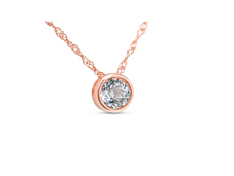 Round Aquamarine and Cubic Zirconia 18K Rose Gold Over Sterling Silver Pendant with chain, 0.74ctw