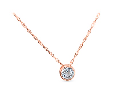 Round Aquamarine and Cubic Zirconia 18K Rose Gold Over Sterling Silver Pendant with chain, 0.74ctw