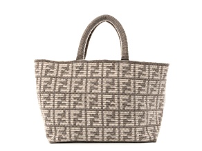 Fendi FF Tortora Gray Knitted Cashmere Wool Large Shopper Tote Bag