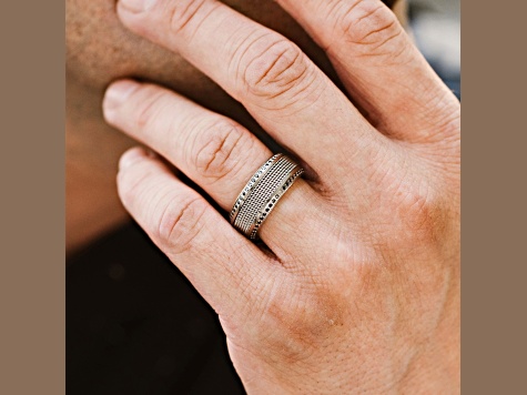 Thorsten GAUNTLET Steel Chain Titanium Wedding Ring Polished Beveled Edges Set with Round Black Diamonds - 10mm