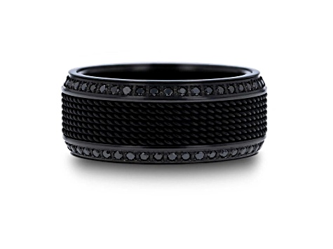 KNIGHT Steel Chain Black Titanium Wedding Ring Polished Beveled Edges Set with Black Diamonds 10mm