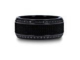 KNIGHT Steel Chain Black Titanium Wedding Ring Polished Beveled Edges Set with Black Diamonds 10mm