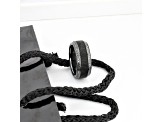 KNIGHT Steel Chain Black Titanium Wedding Ring Polished Beveled Edges Set with Black Diamonds 10mm