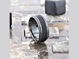 KNIGHT Steel Chain Black Titanium Wedding Ring Polished Beveled Edges Set with Black Diamonds 10mm