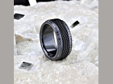 KNIGHT Steel Chain Black Titanium Wedding Ring Polished Beveled Edges Set with Black Diamonds 10mm