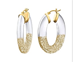 14K Yellow Gold Over Sterling Silver Flat Oval Hoops in Gold Color Glitter and Clear