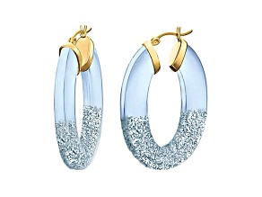 14K Yellow Gold Over Sterling Silver Flat Oval Hoops in Silver Color Glitter and Blue