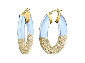 14K Yellow Gold Over Sterling Silver Flat Oval Hoops in Gold Color Glitter and Blue