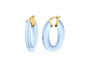 14K Yellow Gold Over Sterling Silver Flat Oval Lucite Hoops in Blue