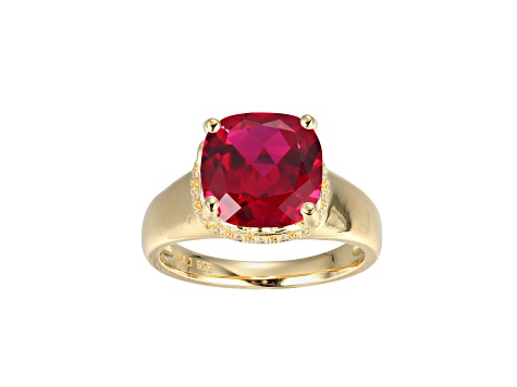 Lab Created Ruby And White Cubic Zirconia 18k Yellow Gold Over Silver July Birthstone Ring 4.42ctw