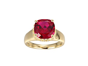 Lab Created Ruby And White Cubic Zirconia 18k Yellow Gold Over Silver July Birthstone Ring 4.42ctw