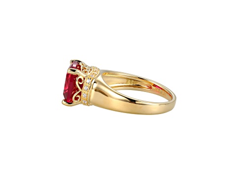 Lab Created Ruby And White Cubic Zirconia 18k Yellow Gold Over Silver July Birthstone Ring 4.42ctw
