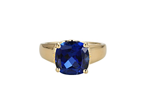 Lab Blue Sapphire And Cubic Zirconia 18k Yellow Gold Over Silver September Birthstone Ring 4.45ctw