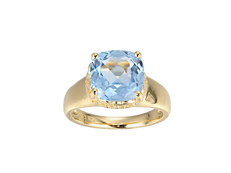 Lab Blue Spinel And White Cubic Zirconia 18k Yellow Gold Over Silver March Birthstone Ring 3.79ctw
