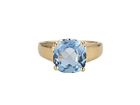 Lab Blue Spinel And White Cubic Zirconia 18k Yellow Gold Over Silver March Birthstone Ring 3.79ctw