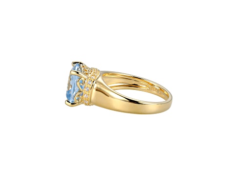 Lab Blue Spinel And White Cubic Zirconia 18k Yellow Gold Over Silver March Birthstone Ring 3.79ctw