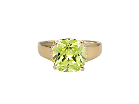 Green And White Cubic Zirconia 18k Yellow Gold Over Silver August Birthstone Ring 6.98ctw