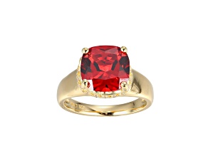 Red And White Cubic Zirconia 18k Yellow Gold Over Silver January Birthstone Ring 7.23ctw