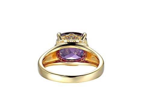 Lab Alexandrite Sapphire And Cubic Zirconia 18k Yellow Gold Over Silver June Birthstone Ring 8.14ctw