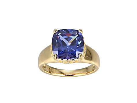 Blue And White Cubic Zirconia 18k Yellow Gold Over Silver December Birthstone Ring 6.72ctw