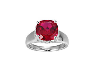 Picture of Lab Created Ruby And White Cubic Zirconia Platinum Over Silver July Birthstone Ring 4.42ctw