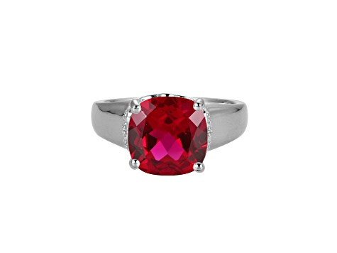 Lab Created Ruby And White Cubic Zirconia Platinum Over Silver July Birthstone Ring 4.42ctw